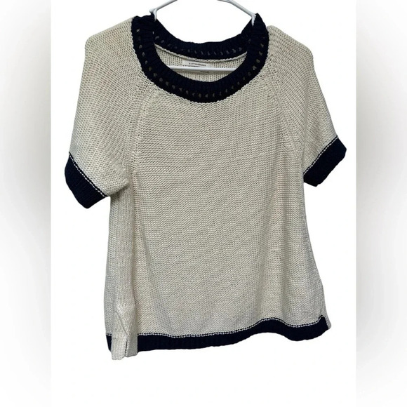 Anthropologie Scout Ringer cream and navy short sleeve sweater - Picture 1 of 6